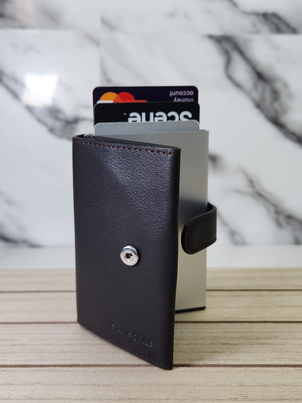 Samsonite Wallet. Mens Slim Black Leather & Aluminum Card Holder Slide Up
